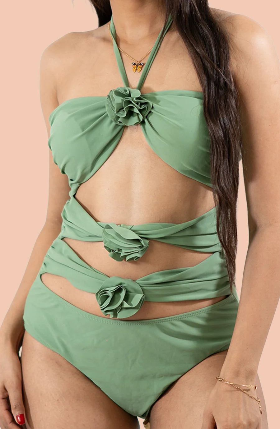 Matcha Bloom monokini with sarong