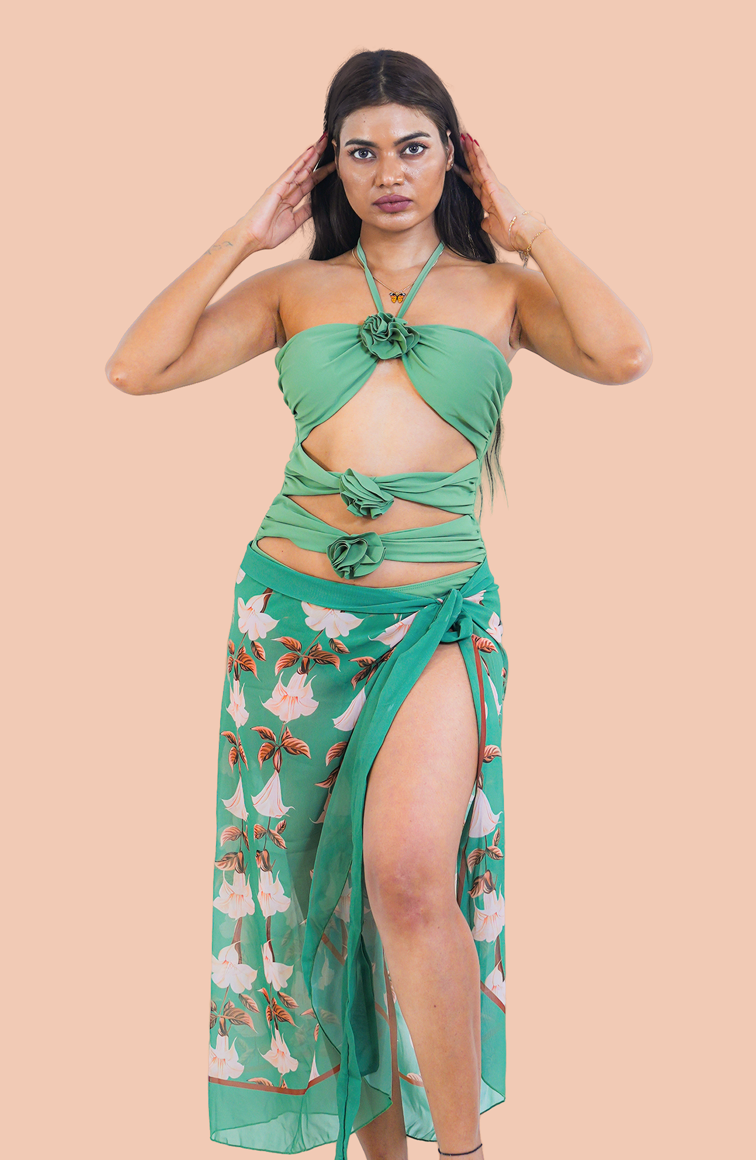 Matcha Bloom monokini with sarong