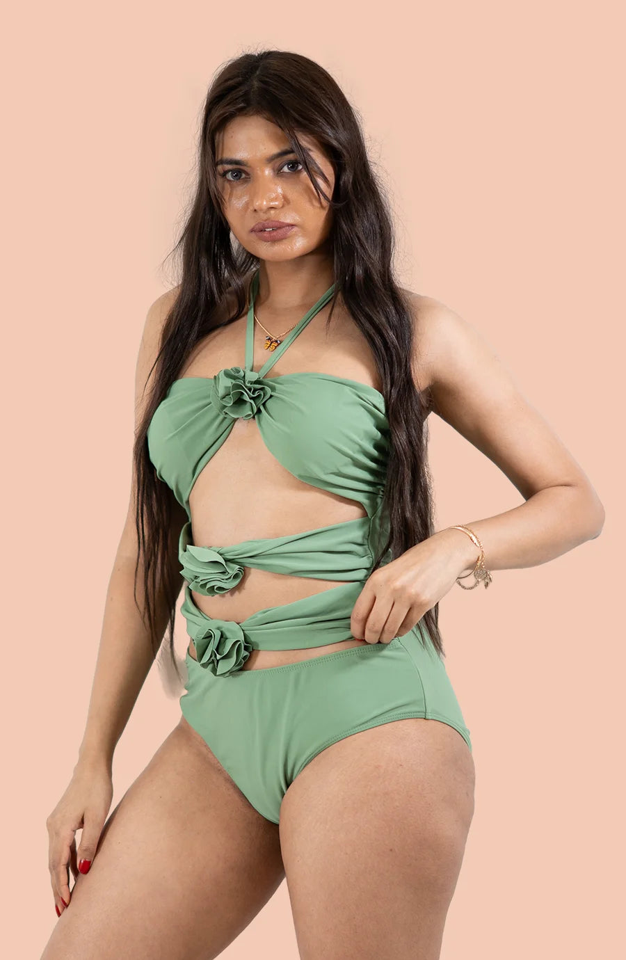 Matcha Bloom monokini with sarong