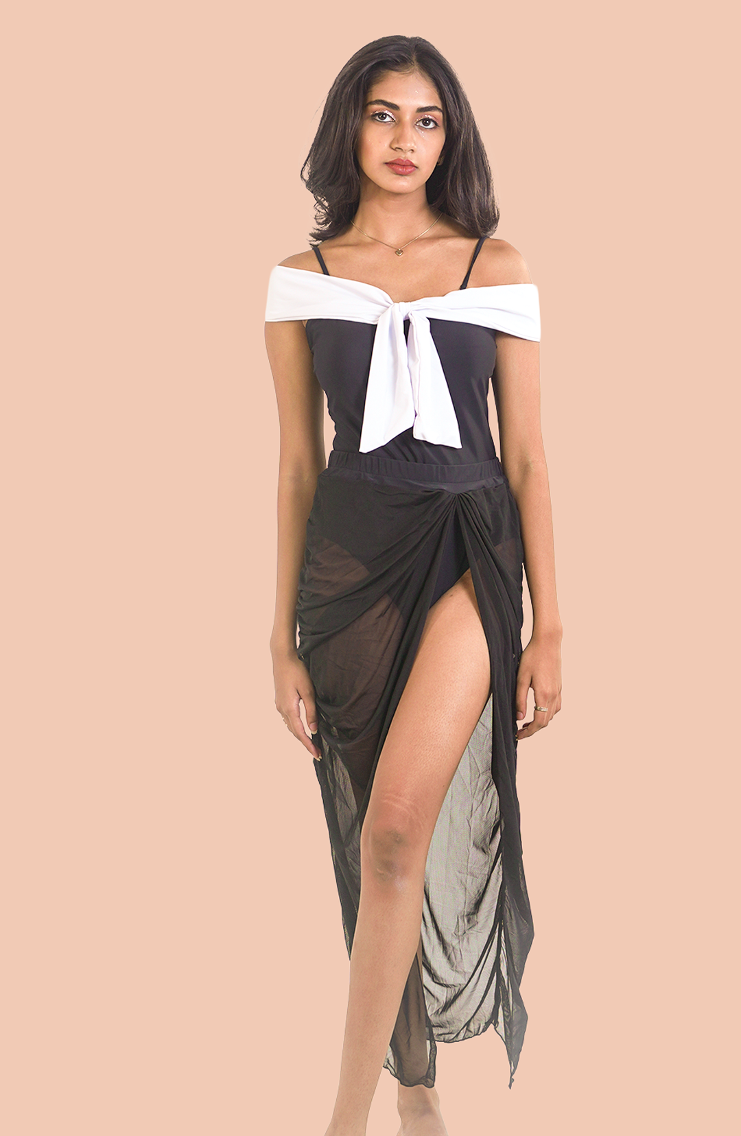 Vanilla Noir Off-Shoulder Monokini with Sarong