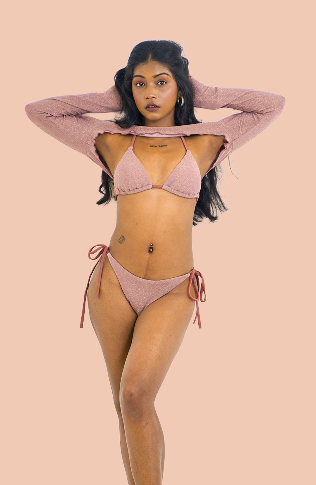 Pink paloma Bikini Set with a shrug