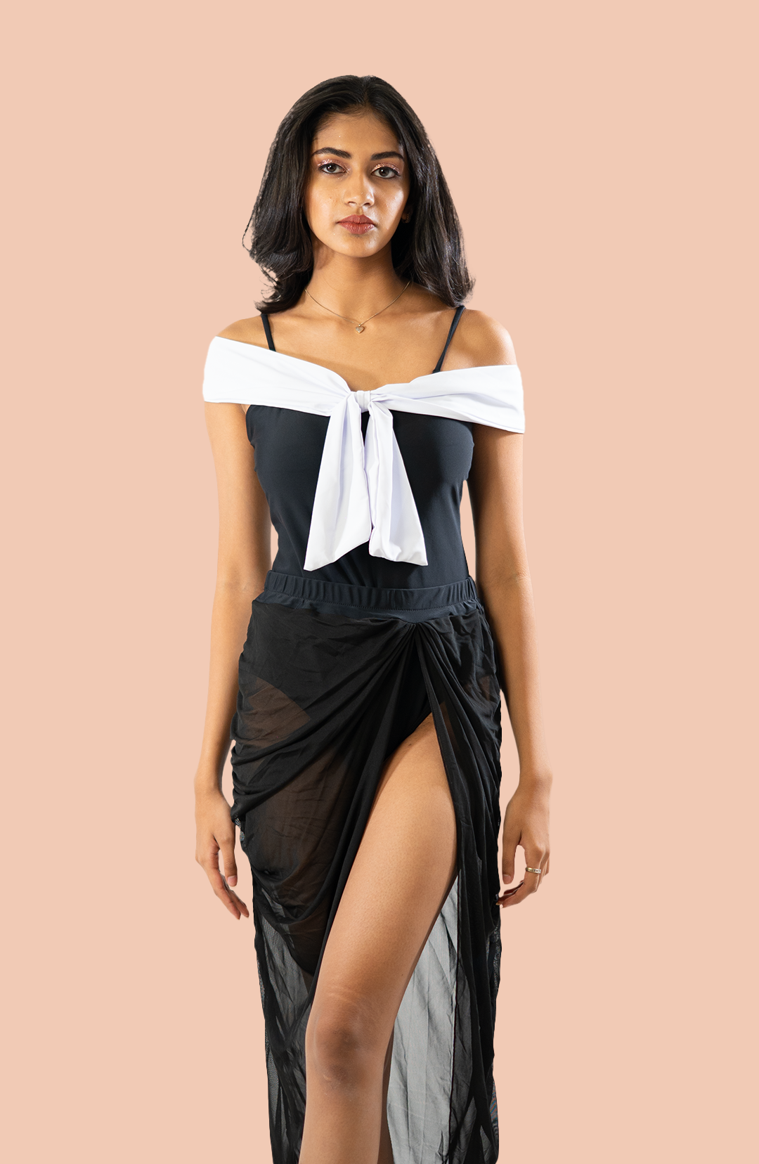 Vanilla Noir Off-Shoulder Monokini with Sarong