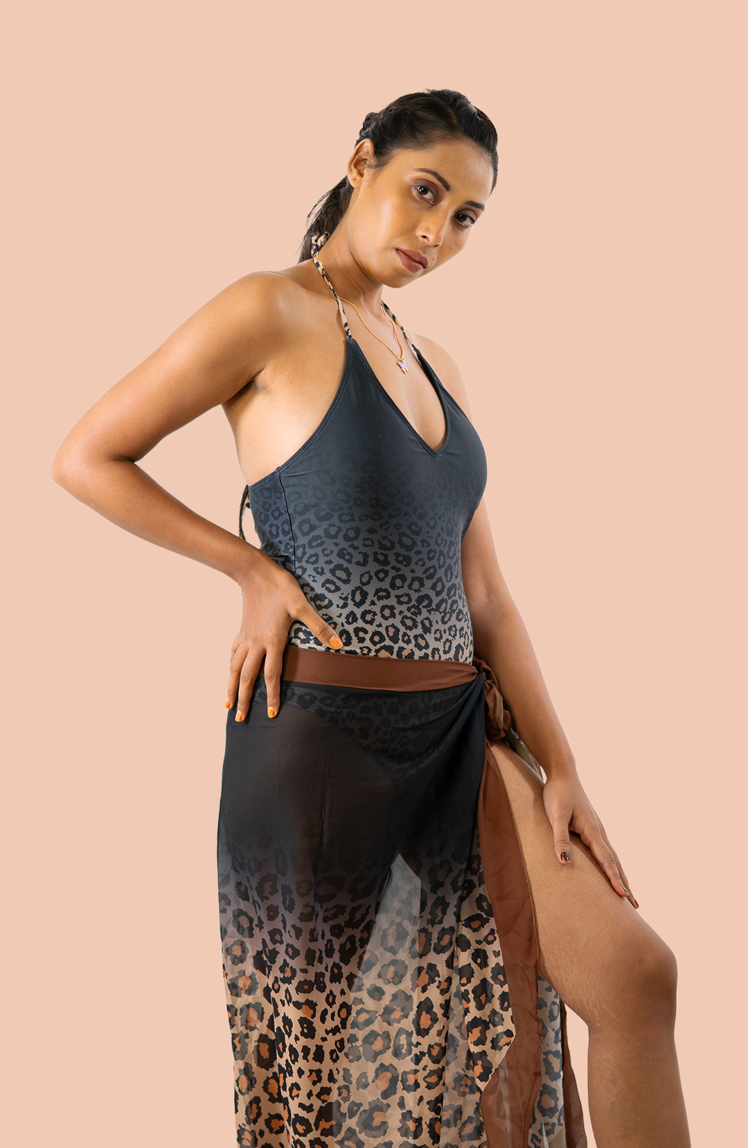 Leopard Print Monokini with a Sarong