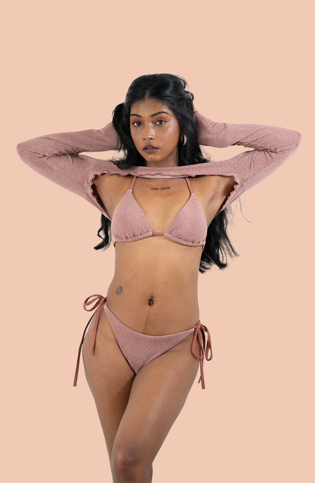 Pink paloma Bikini Set with a shrug