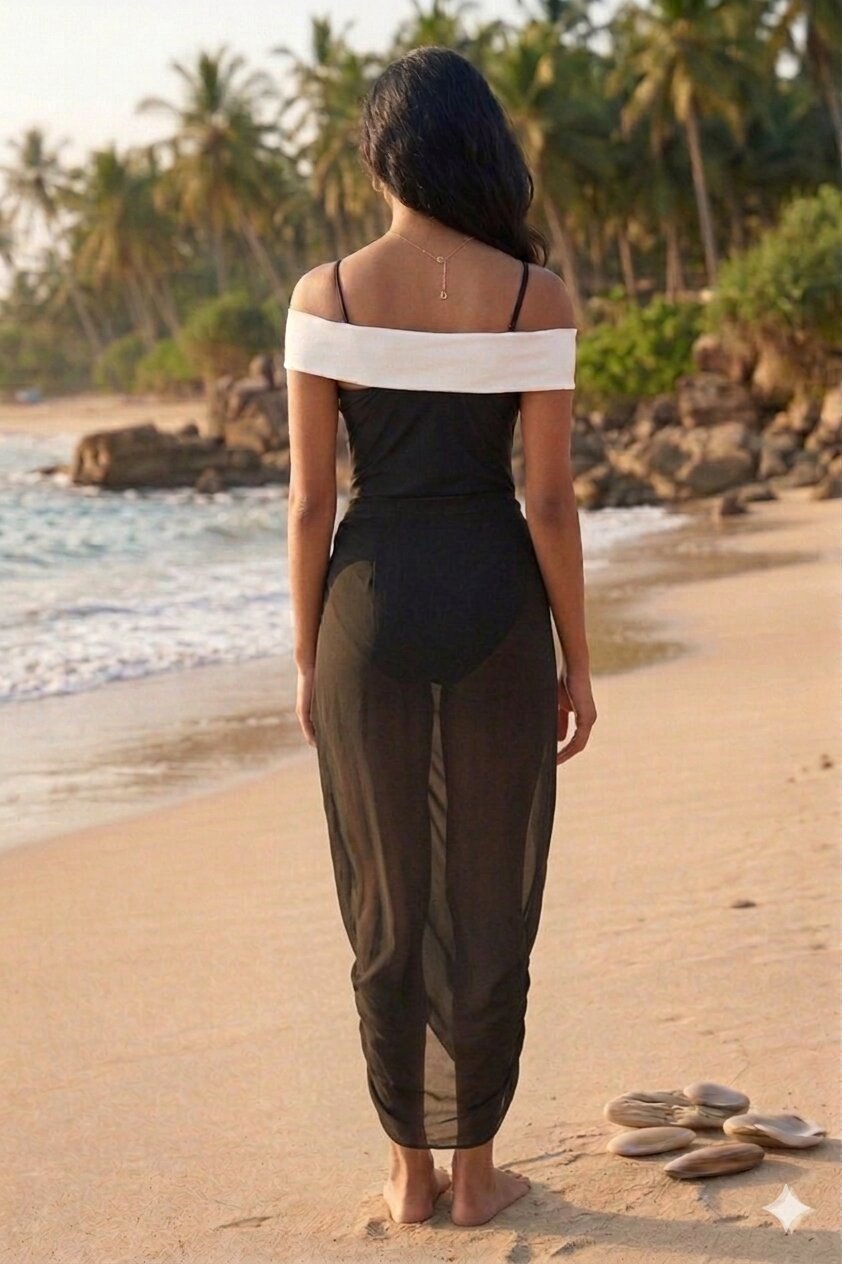 Vanilla Noir Off-Shoulder Monokini with Sarong